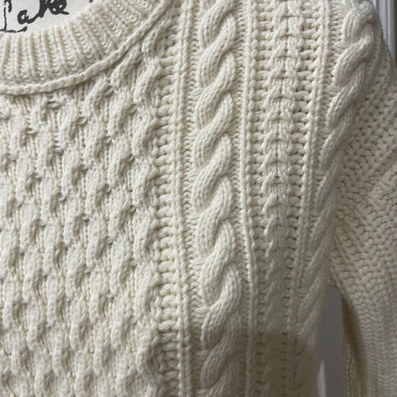 J.CREW SWEATER FISHERMEN CABLE KNIT FRINGE CHUNKY TAN SZ XS OVERSIZED AESTHETIC - Picture 6 of 14